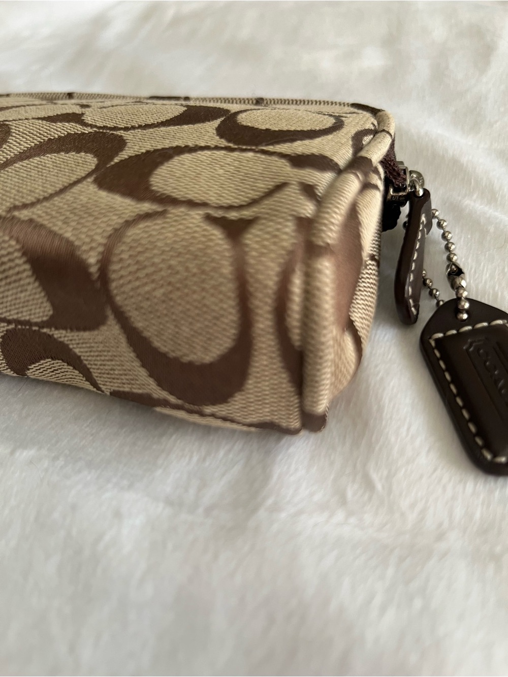 Coach Brown Signature Canvas Zip Cosmetic Pouch - Picture 4 of 7